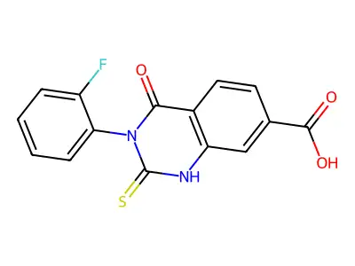3-(2-Fluorophenyl)-4-oxo-2-sulfanyl-3,4-dihydroquinazoline-7-carboxylic acid structure