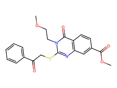 Methyl 3-(2-methoxyethyl)-4-oxo-2-phenacylsulfanylquinazoline-7-carboxylate structure