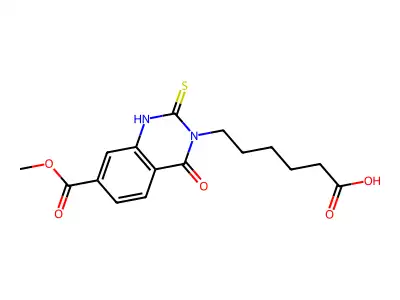 6-(7-methoxycarbonyl-4-oxo-2-sulfanylidene-1H-quinazolin-3-yl)hexanoic acid structure