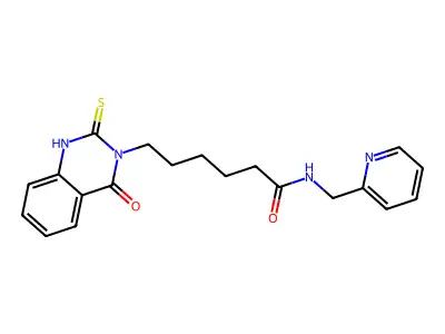 6-(4-oxo-2-sulfanylidene-1H-quinazolin-3-yl)-N-(pyridin-2-ylmethyl)hexanamide structure