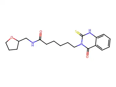 N-(oxolan-2-ylmethyl)-6-(4-oxo-2-sulfanylidene-1H-quinazolin-3-yl)hexanamide structure