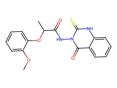 2-(2-methoxyphenoxy)-N-(4-oxo-2-sulfanylidene-1H-quinazolin-3-yl)propanamide structure