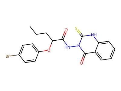 2-(4-bromophenoxy)-N-(4-oxo-2-sulfanylidene-1H-quinazolin-3-yl)pentanamide structure