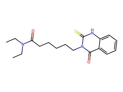 N,N-diethyl-6-(4-oxo-2-sulfanylidene-1H-quinazolin-3-yl)hexanamide structure