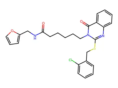 6-(2-{[(2-chlorophenyl)methyl]sulfanyl}-4-oxo-3,4-dihydroquinazolin-3-yl)-N-[(furan-2-yl)methyl]hexanamide structure