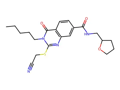 2-(cyanomethylsulfanyl)-4-oxo-N-(oxolan-2-ylmethyl)-3-pentylquinazoline-7-carboxamide structure