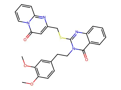 3-[2-(3,4-dimethoxyphenyl)ethyl]-2-[({4-oxo-4H-pyrido[1,2-a]pyrimidin-2-yl}methyl)sulfanyl]-3,4-dihydroquinazolin-4-one structure