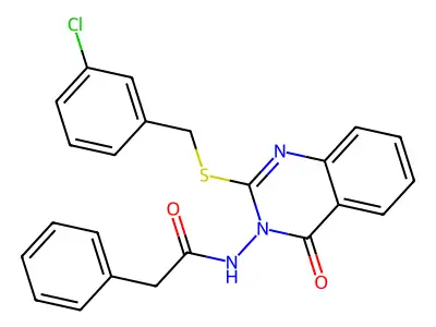 N-[2-[(3-chlorophenyl)methylsulfanyl]-4-oxoquinazolin-3-yl]-2-phenylacetamide structure