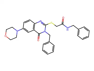 N-benzyl-2-(3-benzyl-6-morpholin-4-yl-4-oxoquinazolin-2-yl)sulfanylacetamide structure