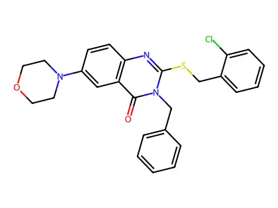 3-benzyl-2-((2-chlorobenzyl)thio)-6-morpholinoquinazolin-4(3H)-one structure