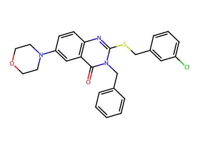 3-benzyl-2-((3-chlorobenzyl)thio)-6-morpholinoquinazolin-4(3H)-one structure