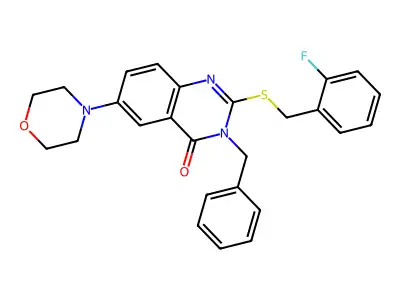 3-benzyl-2-((2-fluorobenzyl)thio)-6-morpholinoquinazolin-4(3H)-one structure