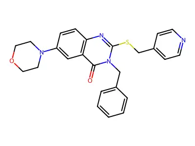 3-benzyl-6-morpholino-2-((pyridin-4-ylmethyl)thio)quinazolin-4(3H)-one structure
