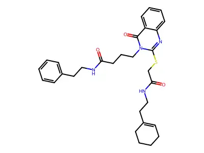 4-{2-[({[2-(cyclohex-1-en-1-yl)ethyl]carbamoyl}methyl)sulfanyl]-4-oxo-3,4-dihydroquinazolin-3-yl}-N-(2-phenylethyl)butanamide structure