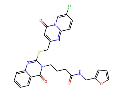4-{2-[({7-chloro-4-oxo-4H-pyrido[1,2-a]pyrimidin-2-yl}methyl)sulfanyl]-4-oxo-3,4-dihydroquinazolin-3-yl}-N-[(furan-2-yl)methyl]butanamide structure