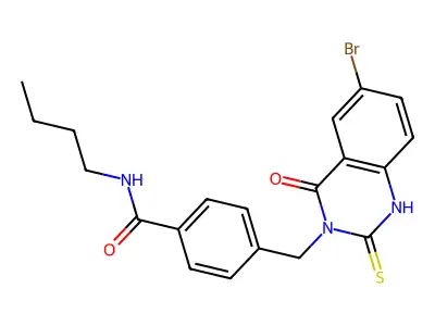 4-[(6-bromo-4-oxo-2-sulfanylidene-1H-quinazolin-3-yl)methyl]-N-butylbenzamide structure