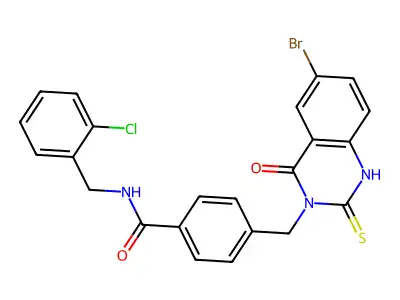 4-[(6-bromo-4-oxo-2-sulfanylidene-1H-quinazolin-3-yl)methyl]-N-[(2-chlorophenyl)methyl]benzamide structure