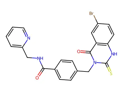 4-[(6-bromo-4-oxo-2-sulfanylidene-1H-quinazolin-3-yl)methyl]-N-(pyridin-2-ylmethyl)benzamide structure