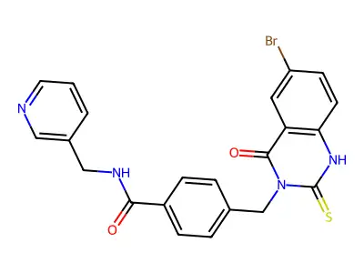4-[(6-bromo-4-oxo-2-sulfanylidene-1H-quinazolin-3-yl)methyl]-N-(pyridin-3-ylmethyl)benzamide structure