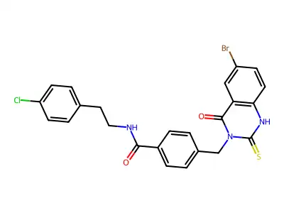 4-[(6-bromo-4-oxo-2-sulfanylidene-1H-quinazolin-3-yl)methyl]-N-[2-(4-chlorophenyl)ethyl]benzamide structure