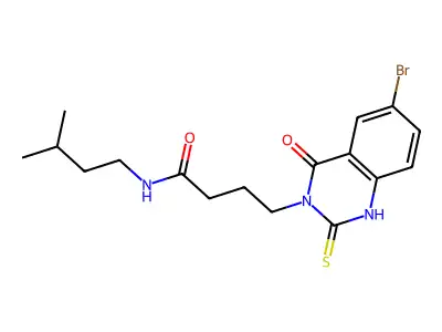 4-(6-bromo-4-oxo-2-sulfanylidene-1H-quinazolin-3-yl)-N-(3-methylbutyl)butanamide structure