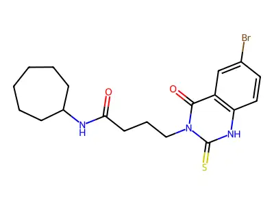 4-(6-bromo-4-oxo-2-sulfanylidene-1H-quinazolin-3-yl)-N-cycloheptylbutanamide structure
