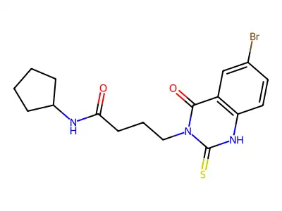 4-(6-bromo-4-oxo-2-sulfanylidene-1H-quinazolin-3-yl)-N-cyclopentylbutanamide structure