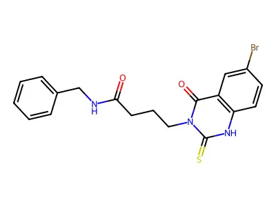 N-benzyl-4-(6-bromo-4-oxo-2-sulfanylidene-1H-quinazolin-3-yl)butanamide structure