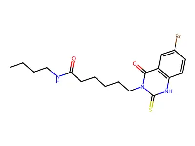 6-(6-bromo-4-oxo-2-thioxo-1,2-dihydroquinazolin-3(4H)-yl)-N-butylhexanamide structure