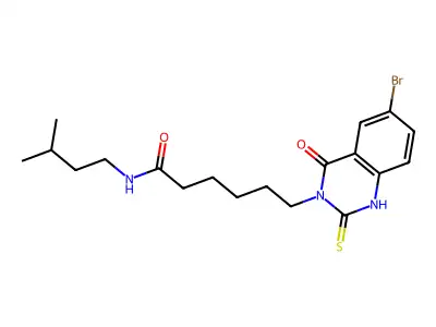 6-(6-bromo-4-oxo-2-sulfanylidene-1H-quinazolin-3-yl)-N-(3-methylbutyl)hexanamide structure