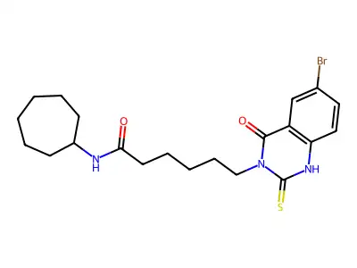 6-(6-bromo-4-oxo-2-sulfanylidene-1H-quinazolin-3-yl)-N-cycloheptylhexanamide structure