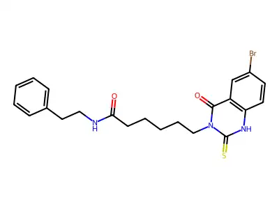 6-(6-bromo-4-oxo-2-thioxo-1,2-dihydroquinazolin-3(4H)-yl)-N-phenethylhexanamide structure