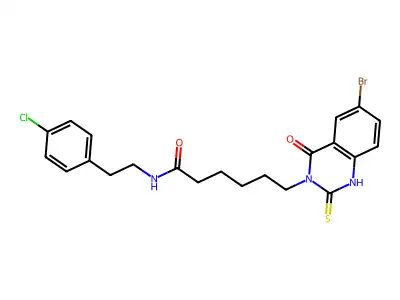6-(6-bromo-4-oxo-2-sulfanylidene-1H-quinazolin-3-yl)-N-[2-(4-chlorophenyl)ethyl]hexanamide structure