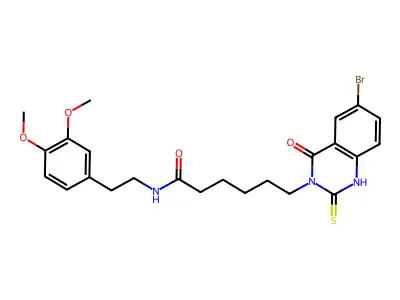 6-(6-bromo-4-oxo-2-sulfanylidene-1H-quinazolin-3-yl)-N-[2-(3,4-dimethoxyphenyl)ethyl]hexanamide structure