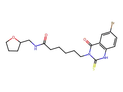 6-(6-bromo-4-oxo-2-sulfanylidene-1H-quinazolin-3-yl)-N-(oxolan-2-ylmethyl)hexanamide structure