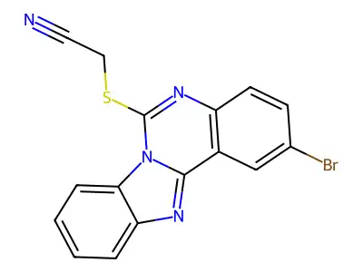 2-(2-Bromobenzimidazolo[1,2-c]quinazolin-6-yl)sulfanylacetonitrile structure