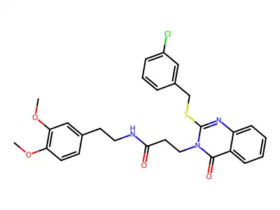 3-(2-{[(3-chlorophenyl)methyl]sulfanyl}-4-oxo-3,4-dihydroquinazolin-3-yl)-N-[2-(3,4-dimethoxyphenyl)ethyl]propanamide structure