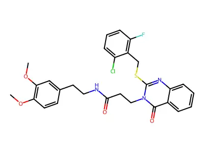 3-(2-{[(2-chloro-6-fluorophenyl)methyl]sulfanyl}-4-oxo-3,4-dihydroquinazolin-3-yl)-N-[2-(3,4-dimethoxyphenyl)ethyl]propanamide structure