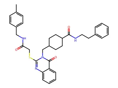 4-({2-[({[(4-methylphenyl)methyl]carbamoyl}methyl)sulfanyl]-4-oxo-3,4-dihydroquinazolin-3-yl}methyl)-N-(2-phenylethyl)cyclohexane-1-carboxamide structure