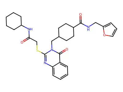 4-[(2-{[(cyclohexylcarbamoyl)methyl]sulfanyl}-4-oxo-3,4-dihydroquinazolin-3-yl)methyl]-N-[(furan-2-yl)methyl]cyclohexane-1-carboxamide structure