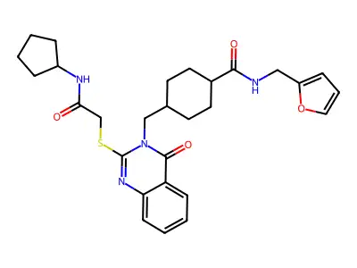 4-[(2-{[(cyclopentylcarbamoyl)methyl]sulfanyl}-4-oxo-3,4-dihydroquinazolin-3-yl)methyl]-N-[(furan-2-yl)methyl]cyclohexane-1-carboxamide structure