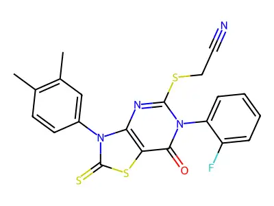2-{[3-(3,4-dimethylphenyl)-6-(2-fluorophenyl)-7-oxo-2-sulfanylidene-2H,3H,6H,7H-[1,3]thiazolo[4,5-d]pyrimidin-5-yl]sulfanyl}acetonitrile structure