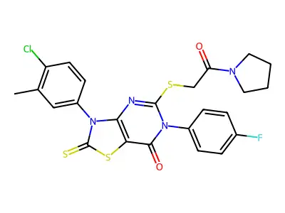 3-(4-chloro-3-methylphenyl)-6-(4-fluorophenyl)-5-{[2-oxo-2-(pyrrolidin-1-yl)ethyl]sulfanyl}-2-sulfanylidene-2H,3H,6H,7H-[1,3]thiazolo[4,5-d]pyrimidin-7-one structure