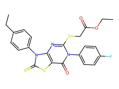 ethyl 2-{[3-(4-ethylphenyl)-6-(4-fluorophenyl)-7-oxo-2-sulfanylidene-2H,3H,6H,7H-[1,3]thiazolo[4,5-d]pyrimidin-5-yl]sulfanyl}acetate structure