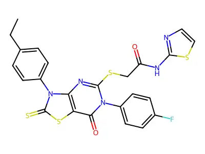 2-{[3-(4-ethylphenyl)-6-(4-fluorophenyl)-7-oxo-2-sulfanylidene-2H,3H,6H,7H-[1,3]thiazolo[4,5-d]pyrimidin-5-yl]sulfanyl}-N-(1,3-thiazol-2-yl)acetamide structure