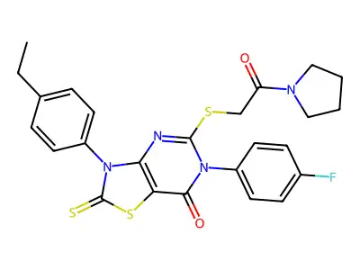 3-(4-ethylphenyl)-6-(4-fluorophenyl)-5-{[2-oxo-2-(pyrrolidin-1-yl)ethyl]sulfanyl}-2-sulfanylidene-2H,3H,6H,7H-[1,3]thiazolo[4,5-d]pyrimidin-7-one structure