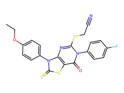 2-{[3-(4-ethoxyphenyl)-6-(4-fluorophenyl)-7-oxo-2-sulfanylidene-2H,3H,6H,7H-[1,3]thiazolo[4,5-d]pyrimidin-5-yl]sulfanyl}acetonitrile structure