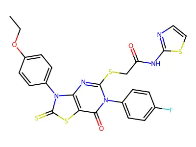 2-{[3-(4-ethoxyphenyl)-6-(4-fluorophenyl)-7-oxo-2-sulfanylidene-2H,3H,6H,7H-[1,3]thiazolo[4,5-d]pyrimidin-5-yl]sulfanyl}-N-(1,3-thiazol-2-yl)acetamide structure