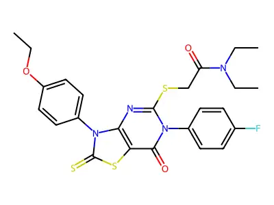 2-{[3-(4-ethoxyphenyl)-6-(4-fluorophenyl)-7-oxo-2-sulfanylidene-2H,3H,6H,7H-[1,3]thiazolo[4,5-d]pyrimidin-5-yl]sulfanyl}-N,N-diethylacetamide structure