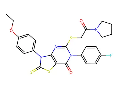 3-(4-ethoxyphenyl)-6-(4-fluorophenyl)-5-{[2-oxo-2-(pyrrolidin-1-yl)ethyl]sulfanyl}-2-sulfanylidene-2H,3H,6H,7H-[1,3]thiazolo[4,5-d]pyrimidin-7-one structure